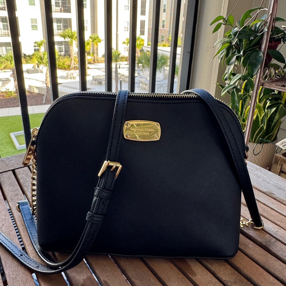 Michael Kors Black Crossbody Bag with Gold Accents